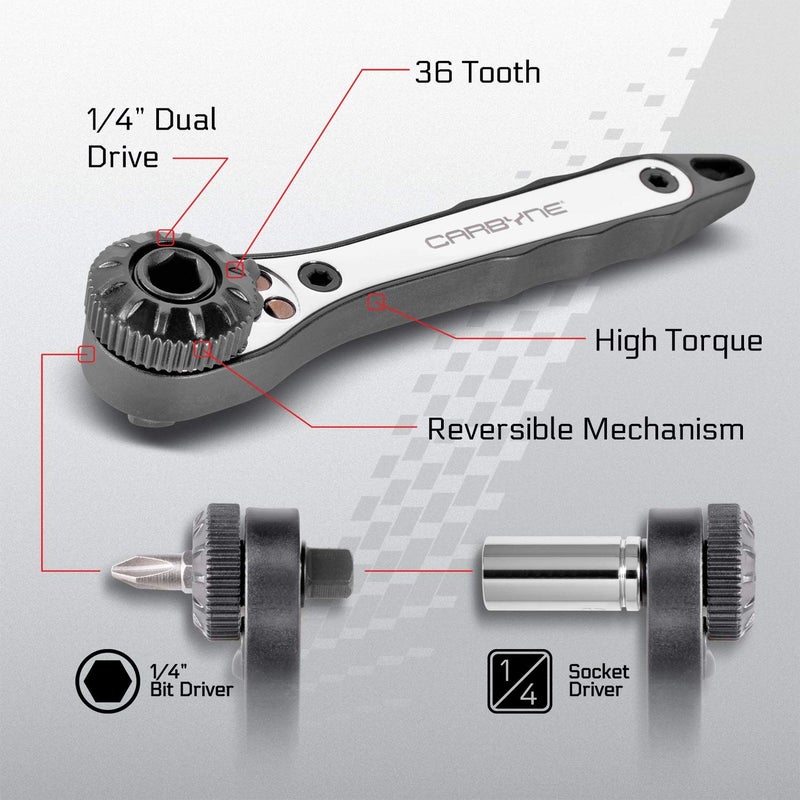 Carbyne 17-Piece Right Angle Offset Mini Ratchet Wrench Screwdriver, 1/4 Inch Dual-Drive Head | Bit Set & Sockets â€¢ From a Family-Run Tool Company Based in the U.S.A. - Image 5